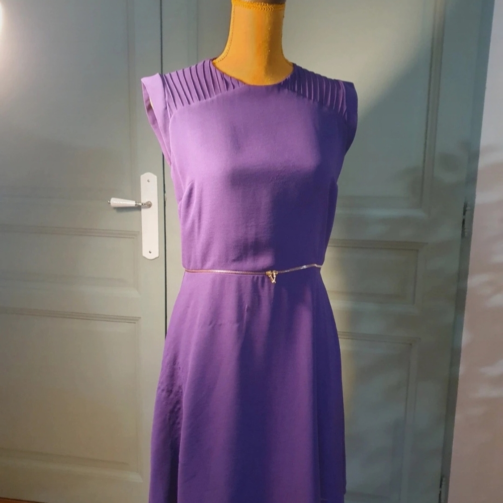 Sandro Purple Pleated Sheath Midi Dress